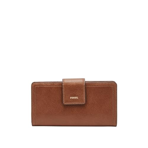 Fossil Women's Logan Leather Wallet RFID Blocking Tab Clutch, Brown (Model: SL7830200)