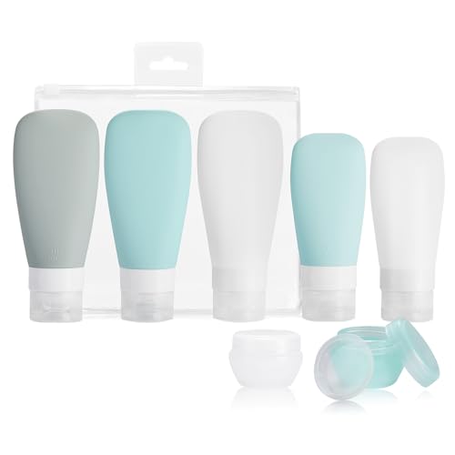 Vonpri Silicone Travel Bottles, Leak Proof Squeezable Refillable Travel Accessories Toiletries Containers Travel Size Cosmetic Tube for Shampoo Lotion Soap Liquids (3oz&2oz 5pack)