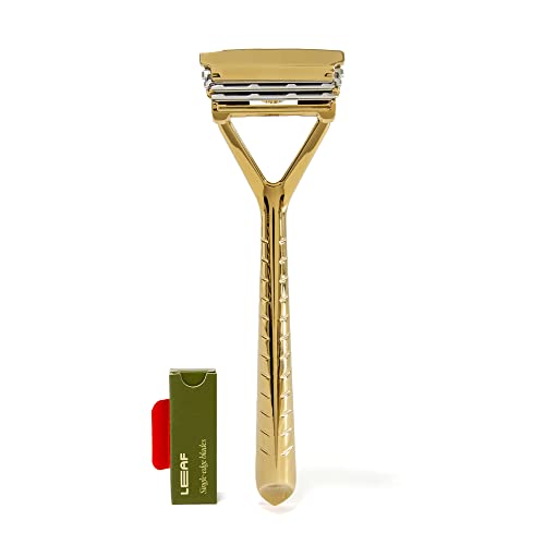 Leaf Shave | Leaf Razor, Gold - Eco-Friendly Razor for Women & Men, Multi-Blade, Pivoting Head Razor with Stainless Steel Blades; Recommended for Body Shaving and Head Shaving