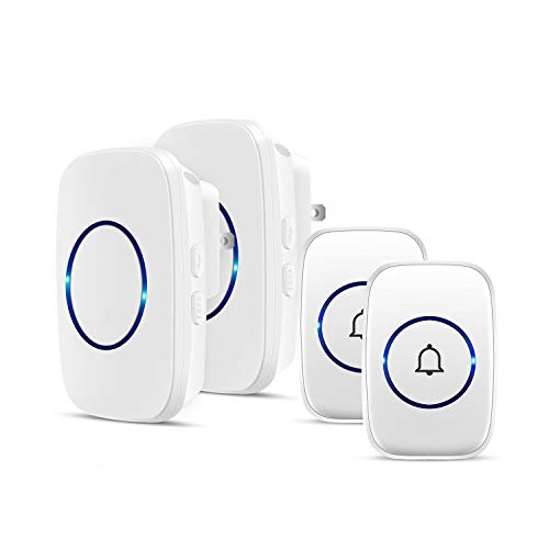 Wireless Doorbell, Waterproof Door Bell Kit, Distinguish front and rear doors, Over 1000 feet Range and 60 Chime, 5 Levels Volume and LED Flash, for Home Office Classroom