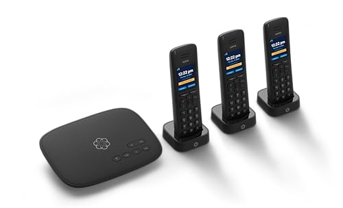 Ooma Telo VoIP with 3 HD3 Handsets Complete Home Phone System for Unlimited Nationwide Calling, Mobile App Access, and Robocall Blocking Affordable Landline Replacement