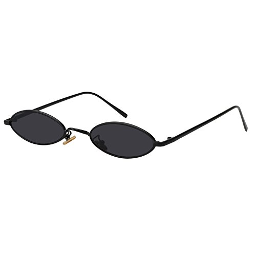 MEETSUN Vintage Oval Sunglasses Small Metal Frames Designer Gothic Glasses (C10-Black-Gray)