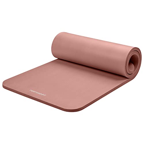Retrospec Solana Yoga Mat 1' Thick w/Nylon Strap for Men & Women - Non Slip Exercise Mat for Home Yoga, Pilates, Stretching, Floor & Fitness Workouts - Rose