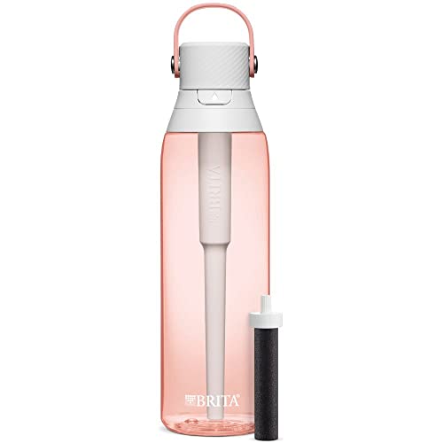 Brita Hard-Sided Plastic Premium Filtering Water Bottle, BPA-Free, Replaces 300 Plastic Water Bottles, Filter Lasts 2 Months or 40 Gallons, Includes 1 Filter, Kitchen Accessories, Blush - 26 oz.