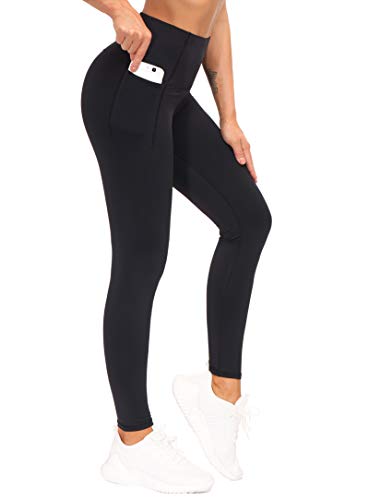 THE GYM PEOPLE Tummy Control Workout Leggings with Pockets High Waist Athletic Yoga Pants for Women Running, Fitness (Black-1, Large)