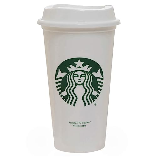 Starbucks White Reusable Plastic Travel Mug/Cup/Tumbler Grande Medium, 16oz 473ml
