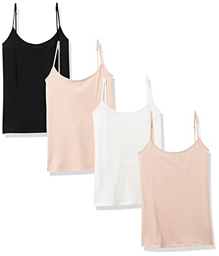 Amazon Essentials Women's Slim-Fit Camisole, Pack of 4, Beige/Black/White, Medium