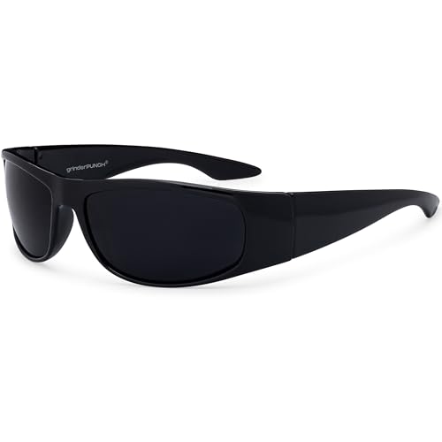 grinderPUNCH Super Dark Lens Black Sunglasses | Biker Style Rider | Wrap Around Frame