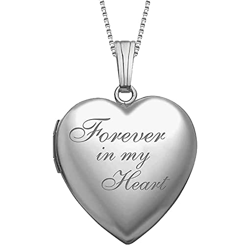 PicturesOnGold.com Forever In My Heart Locket Necklace for Women That Hold Pictures & Engraving in Personalized Sterling Silver (Locket + 1 Photo).