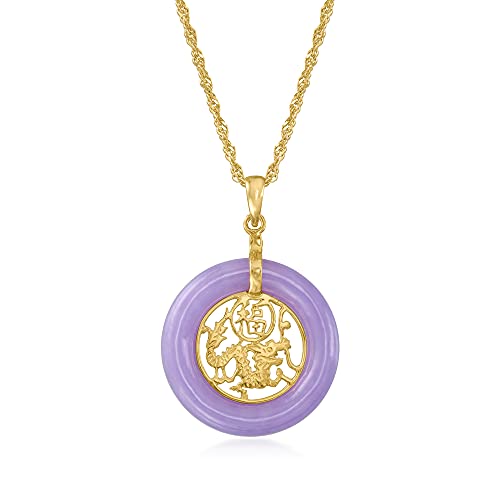 Ross-Simons Lavender Jade Good Fortune Circle Pendant Necklace in 18kt Gold Over Sterling