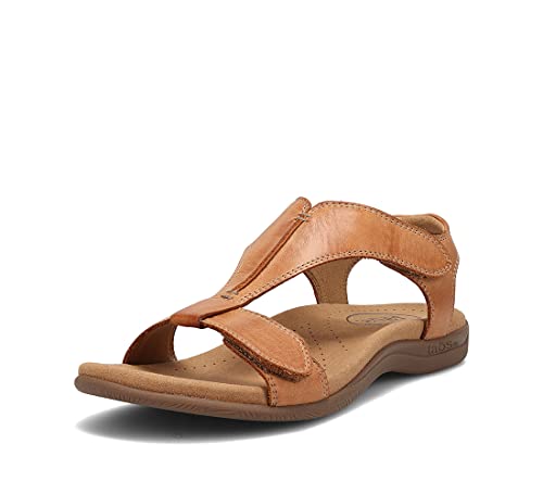 Taos The Show Premium Leather Women's Sandal - Experience Everyday Style, Comfort, Arch Support, Cooling Gel Padding and an Adjustable Fit for Exceptional Walking Comfort Caramel 8 (M) US