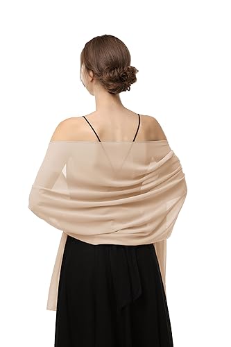 Baoqiya Women's Scarf Shawls and Wraps for Evening Dress Chiffon Shawl Soft Elegant Silky Pashmina Wedding Bridal Scarves(Champagne, 79'×19')