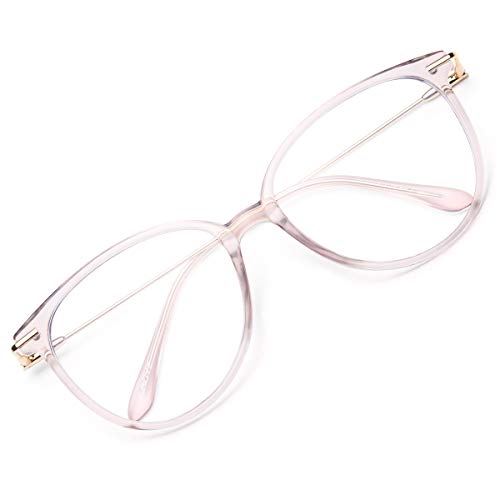 Gaoye Blue Light Blocking Glasses for Women, Fashion Cat Eye Fake Eyeglasses Frames UV Ray Filter Computer Gaming Glasses (Pink Frame/Transparent Lens)