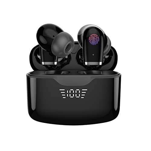 TSKIS Bluetooth Headphones True Wireless Earbuds with Noise Cancelling Mic 48Hrs Playtime LED Display IPX7 Waterproof Ear Buds for Android/iOS Cellphone (Black)