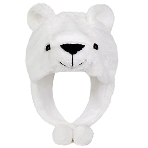 Lacheln Animal Plush Hats for Boys Girls Women Men Halloween Party Costume Winter Soft Warm Funny Beanies for Teen Adult,White Polar Bear