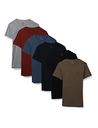 Fruit of the Loom Mens Eversoft Cotton Short Sleeve Pocket T-Shirts, Breathable & Tag Free Underwear, 6 Pack - Colors May Vary, 3X-Large US