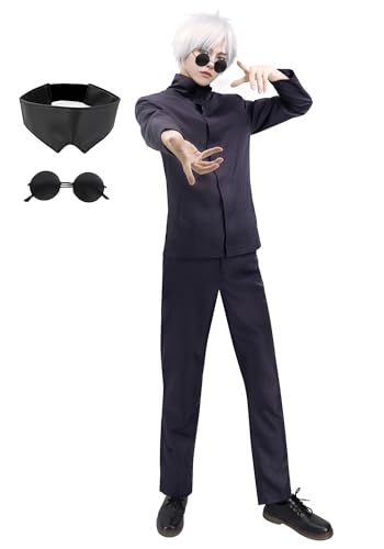 DAZCOS Satoru Cosplay Men's US Size Outfit with Glasses Blindfold Jacket Pants Costume for Adult (Large)