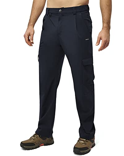 MELOO Men's Hiking Cargo Pants - Outdoor Lightweight Water Resistant Travel Pants Multi Pockets Fishing Camping Work Navy Blue L