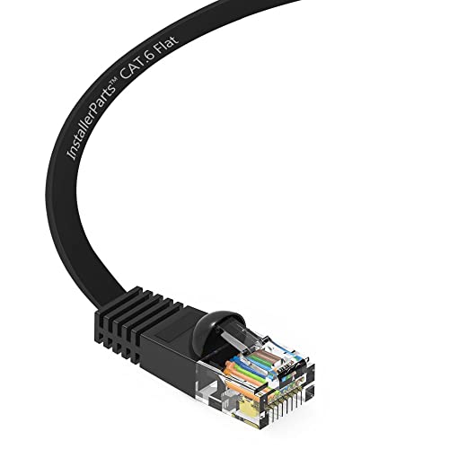 InstallerParts Ethernet Cable CAT6 Cable Flat 4 FT - Black - Professional Series - 10Gigabit/Sec Network/High Speed Internet Cable, 550MHZ