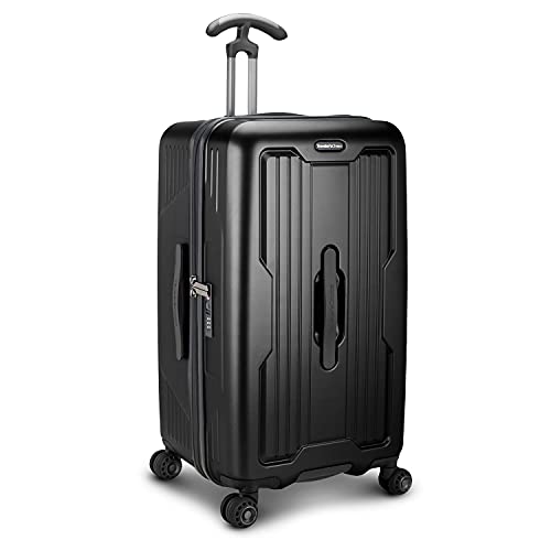Traveler's Choice Ultimax II 26' Medium Trunk Spinner Luggage, Tie Down Straps, Matte Black, Checked Inch