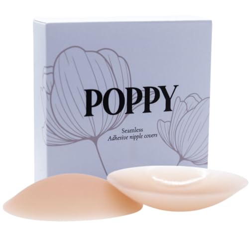 POPPY Nipple Covers | Silicone Pasties | Nipple Coverage for Women | Sticky bra | Adhesive bra | Strapless bra | Reusable and Washable, 4 colors, 1 pair with carrying case (Rose)