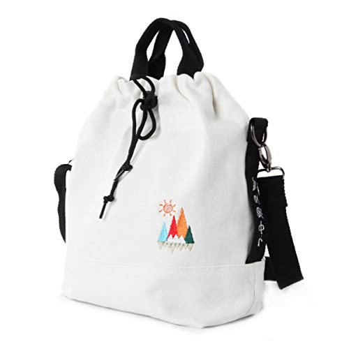 Women Casual Canvas Shoulder Bags, Sunshine Embroidery Cross Body Bag Top Handbag (White)