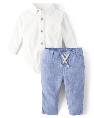 Gymboree,2-Piece Special Occasion Top and Pant Suspender Set,White and Chambray Linen,3-6 Months