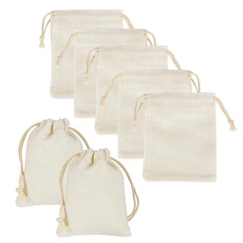 HRX Package 20pcs Little Muslin Bags 3x4 inches, Double Drawstring Cotton Jewelry Pouches Empty Sachet for Mini Gift Party Favors DIY