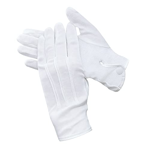 Beaded Parade Cotton Gloves, Women Men Gloves with Grip, Non-Slip Gloves,Costume Uniform Police Gloves with Snap Cuff, 1 Pair, White