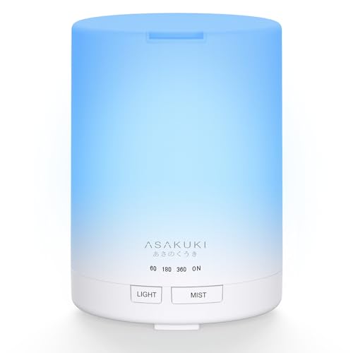 ASAKUKI Essential Oil Diffuser, 5-in-1 Quiet Humidifier, Natural Home Fragrance Aroma Diffuser with 7 LED Color Changing Light and Auto-Off Safety Switch (Pure White)