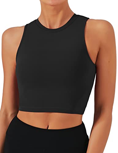 Natural Feelings Nudi Sports Bras for Women Removable Padded Yoga Tank Tops Sleeveless Fitness Workout Crop Tops Black