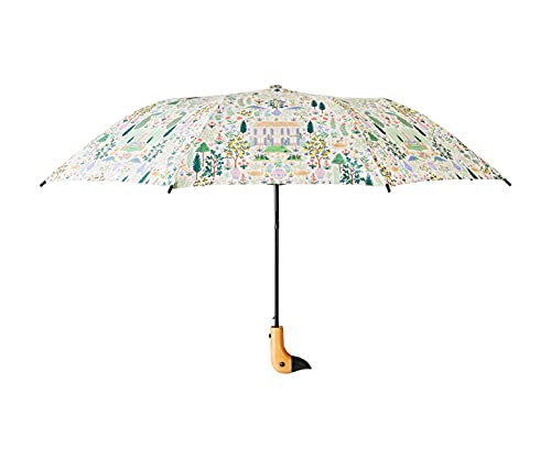 RIFLE PAPER CO. Camont Umbrella, Matching Storage Sleeve, Portable 11.125' Fold Up Size, Auto Open and Close, Wooden Handle, 43' Open Diameter, Printed in Full Color