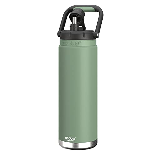 Asobu Canyon Insulated Water Jug 48oz Tall & Slim Design Full Handle with Silicone Comfort Grip Easy Clean - Stainless Steel Vacuum Insulated - Wide Mouth - Cold Water and Ice Compatible (Basil Green)