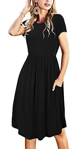 Women Ladies Summer Sleeve Modest Travel Funeral Midi Knee Casual Dress Black S