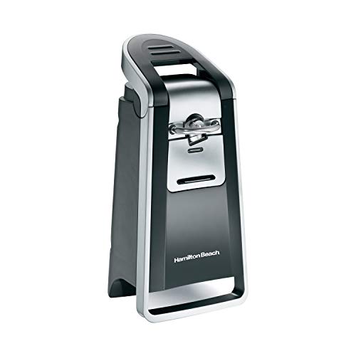 Hamilton Beach Smooth Edge Electric Automatic Can Opener for Kitchen with Easy Push Down Lever, Extra Tall, Includes Stainless Steel Scissors, Black and Chrome (76607)