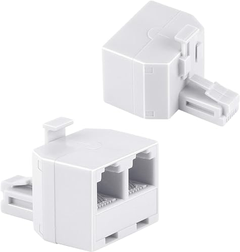 Uvital RJ11 Duplex Wall Jack Adapter Dual Phone Line Splitter Wall Jack Plug 1 to 2 Modular Converter Adapter for Office Home Fax Model Cordless Phone System, White(2 Pack)