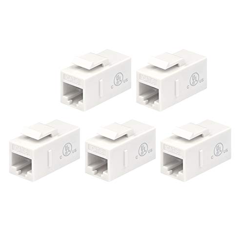 VCE UL Listed CAT6 RJ45 Keystone Jack Inline Coupler 5-Pack, Female to Female Ethernet Cable Extender - White