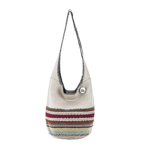 The Sak Back To Bali 120 Hobo Bag in Leather & Hand-Crochet, Large Shoulder Purse, Stone Seminyak