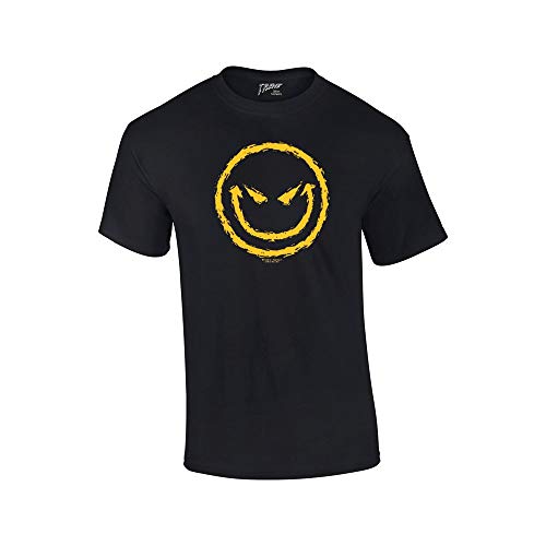 Evil Smiling Face with Yellow Devilish Smile Cool Retro Sarcastic Grin Funny Novelty T-shirt-Black-6Xl