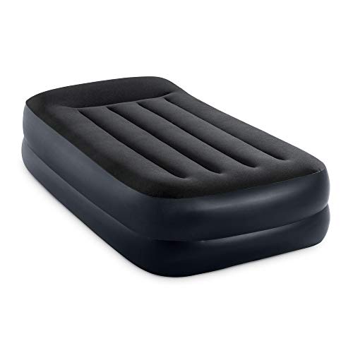 Intex 64121ED Dura-Beam Plus Pillow Rest Air Mattress: Fiber-Tech – Twin Size – Built-in Electric Pump – 16.5in Bed Height – 300lb Weight Capacity