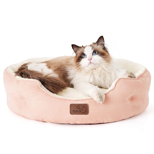 Bedsure Dog Beds for Small Dogs - Round Cat Beds for Indoor Cats, Washable Pet Bed for Puppy and Kitten with Slip-Resistant Bottom, 20 Inches, Peach Pink