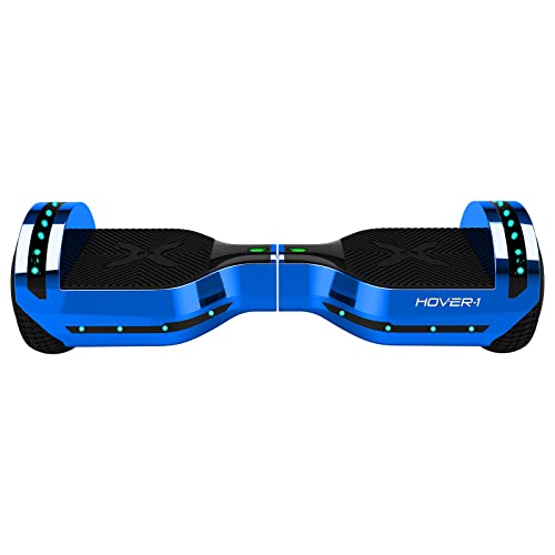 Hover-1 Chrome 2.0 Electric Hoverboard | 6MPH Top Speed, 7 Mile Range, 4.5HR Full-Charge, Built-In Bluetooth Speaker, Rider Modes: Beginner to Expert, Blue