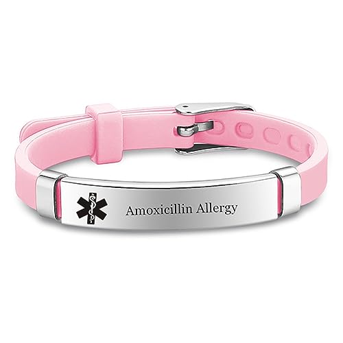 LiFashion Medical Alert Amoxicillin Allergy Awareness Bracelet for Boys Girls,Customized Medical Safety ID Bracelet Allergic Wristbands Parents Gift to Son,Daughter,Brother,Sister,Adjust