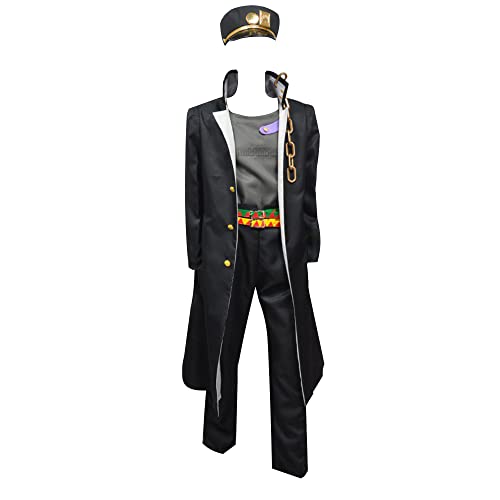 Lordancen Jotaro Kujo Cosplay Costume black outfit including Jacket vest pants hat (Male L)