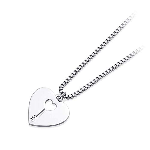 555Jewelry Womens Stainless Steel Love Cute Heart Key Lock Charm Vintage Romantic Couple Gift Delicate Dainty Hanging Fashion Jewelry Accessory Box Chain Pendant Necklace, Silver