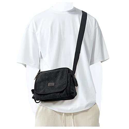 Classic small Messenger Bag for Men,Crossbody Bag Aesthetic small,Unisex Classic Canvas Shoulder Bag for women,Canvas Satchel Bag Bookbag for Work,black.