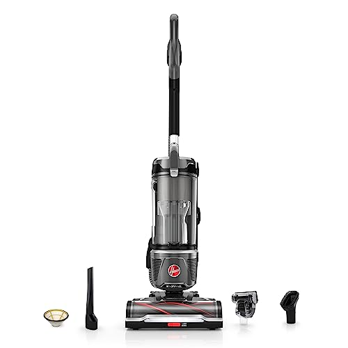 Hoover WindTunnel Tangle Guard Bagless Upright Vacuum Cleaner Machine, for Carpet and Hard Floor, Strong Suction with Anti-Hair Wrap, HEPA Media Filtration, Lightweight, UH77100V, Gray