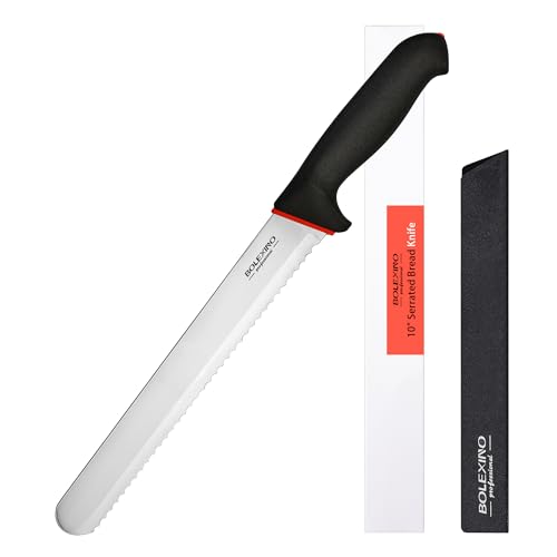 BOLEXINO Bread Knife 10 Inch Serrated With Sheath And Wide Wavy Edge, Professional Bread Knife for Homemade Bread, Crusty Breads, Cake, Bagel, 2.5MM Thickened High Carbon Stainless Steel