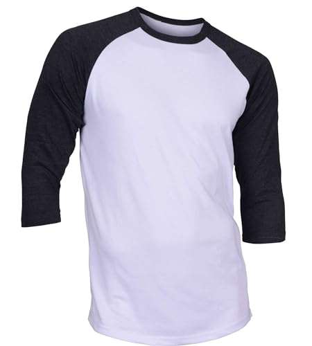 DREAM USA Men's Casual 3/4 Sleeve Baseball Tshirt Raglan Jersey Shirt White/C Gray Large