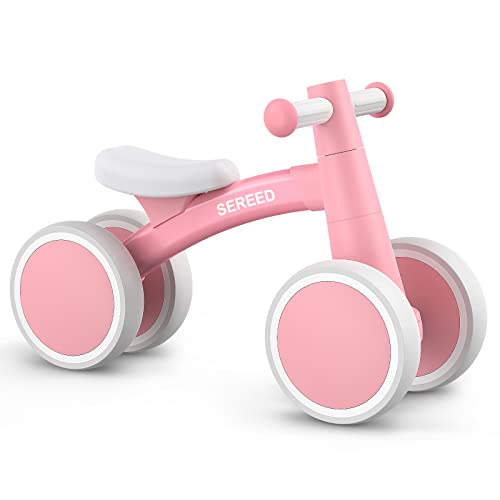 SEREED Baby Balance Bike for 1 Year Old Boys Girls 12-24 Month Toddler Balance Bike, 4 Wheels Toddler First Bike, First Birthday Gifts (Pink)